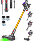 Cordless Vacuum Cleaner With 450W Motor And 40KPa Suction, Beast Power, ultra-light stick, multiple attachments, yellow body
