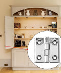 Heavy Duty Zinc Alloy Butt Hinge For Cabinet Doors And Furniture, Silver 60x60mm, shown on a cabinet door in a living room