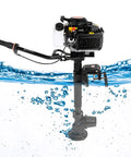 Beefy 4HP Gas Outboard Motor 55cc 4-Stroke With Air Cooling in water, showcasing manual pull start and variable speed capabilities.