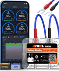 12V Car Battery Tester With Bluetooth For Lead Acid And Lithium Batteries BM200 US Battery Monitor Voltage Cranking And Charging System Tests Real Time Trip Records And Abnormal Alarm Easy Setup, app display and clamp leads