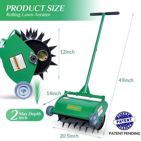 Rolling Lawn Aerator For Easy Lawn Care, Heavy Duty Push Spike Aerator Up To 55 Lbs, Manual Rotary Grass Aerator dimensions