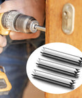3-Piece 3/8 Inch Screw Extractor Set for Removing Stripped and Broken Screws Fast, Easy Out Tool Kit in use on a door