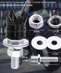 Badass Four Piece Crown License Plate Screws Antitheft Security Bolts Universal Fit For Cars Trucks Motorcycles Matte Black Aluminum Steel Ride Transformation showing components with measurements.