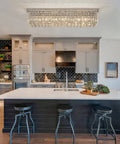 Rectangular Chandelier For Modern Dining Room And Kitchen Island, 6 Light Flush Mount With Luxury K9 Crystal Raindrop Crystals