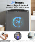 Smooth Operation Compact Portable Washer With Fast Drain Pump And Twenty Pound Laundry Capacity In Classic Gray showing 24-hour wash appointment feature.