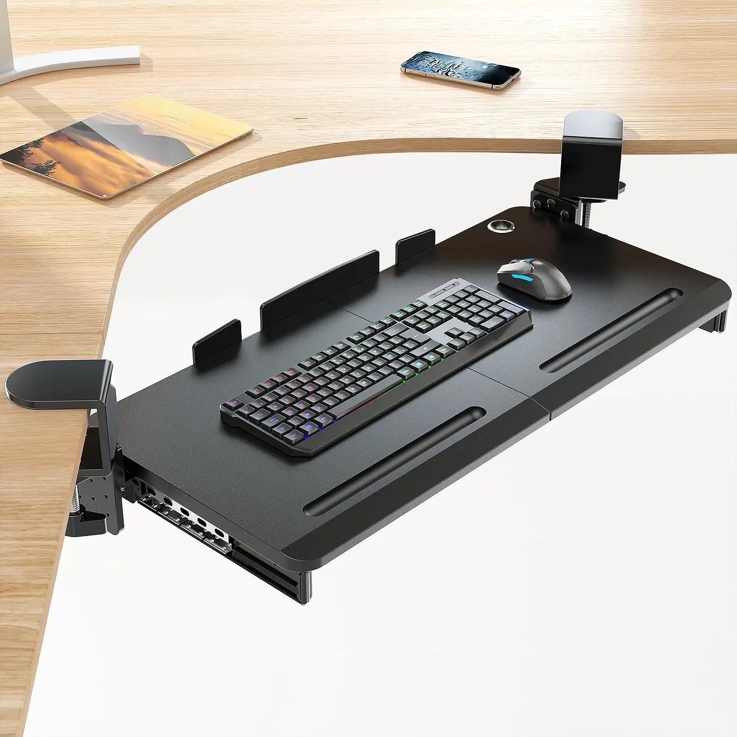 Under Desk Keyboard Tray: Adjustable, Swivel for Desks ✓