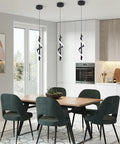13W Modern Spiral LED Pendant Light Fixture 5500K Cold White Integrated LED Sleek Black Finish in a kitchen dining area