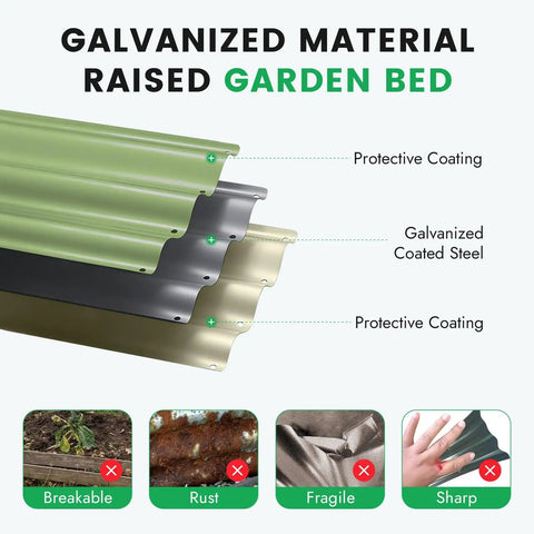 Three Round Galvanized Raised Garden Beds Kit 2 Foot Diameter By 1 Foot Deep Outdoor Planter Boxes Olive Green material detail