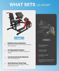Image of Six In One Leg Extension And Curl Machine For Home Gym Target Quads Hamstrings Glutes showing sturdy black and red frame with padded seat.