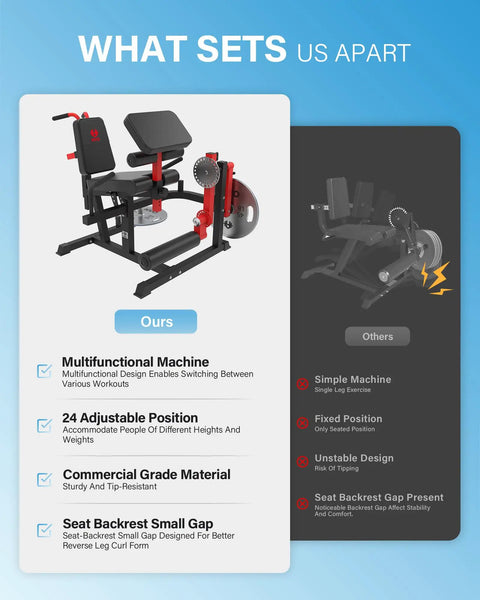 Image of Six In One Leg Extension And Curl Machine For Home Gym Target Quads Hamstrings Glutes showing sturdy black and red frame with padded seat.