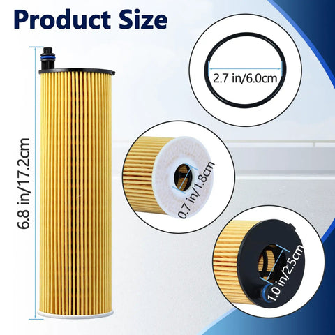 Mercedes Sprinter Engine Oil Filter Kit 6541801100 Replacement For 2500 3500 3500XD 2023 2024 Includes Gasket A6541801100 shown with dimensions
