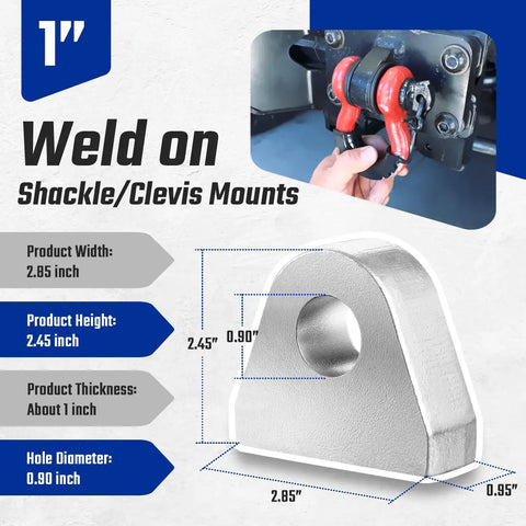 Heavy Duty Weld On Shackle Clevis Mounts 1 Inch Thick Steel For Offroad Trucks Trailers And Hydraulic Tractor Buckets 2 Pack Ready For Rugged Install And Maximum Towing Strength mounted shackle clevis with 0.90-inch hole