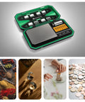 Grab And Go Portable Digital Pocket Scale With 200 G Capacity And 0.01 G Precision, shown with spices and coins for scale