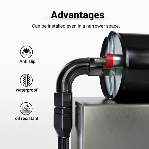 AN6 Female To AN6 Male Full Flow Swivel 90 Degree Coupler Union Fitting Adapter Aluminum 6061 T6 connected to a container