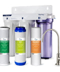 Under Sink Water Filtration System with NSF 58 Certified 3-Stage Filters and Faucet, featuring sediment, GAC, and carbon block filters