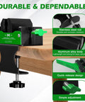 Professional Golf Club Regripping Kit With No Drill Vise Clamp And Quick Release Universal Fit 6 To 28 Millimeter Shafts Rubber Cushioned Jaws on a wooden table.