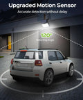 Super Bright Solar Outdoor Flood Lights 202 LEDs With 16.4 Ft Cable Remote Control Motion Sensor illuminating driveway