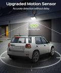 Ultra Bright Solar Outdoor Flood Lights 2800LM With 16.4 Ft Cable Remote Control Motion Sensor 3 Modes illuminating driveway