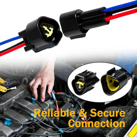 Built Tough Heavy Duty Waterproof Auto Connectors 5 Pack 3 Pin Male Female Wiring Harness close-up in vehicle engine harness.