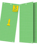 Front view of HTVRONT standard grip cutting mats, 12x24 in, 3-pack, green grid mats with yellow scraper
