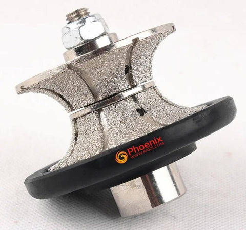Diamond Hand Profile Wheel For Granite With 30mm Full Bullnose Edge Router Bit Five Eighths By Eleven Thread, side view