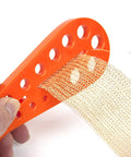 Go To Jewelry Making Kit For Beginners With A 7 Piece Wire Mesh Loom Set showing orange loom and wire mesh in use