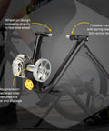 Fluid2 Indoor Bike Trainer For Road And Mountain Bikes With Realistic Road Feel And Progressive Fluid Resistance Quiet Smooth Performance Zwift Compatible Easy Setup Made In USA, featuring a foldable frame and precision roller.