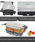 Imusa Electric Panini Press Griddle With Non Stick Cast Aluminum Plates adjustable height for cooking sandwiches and toasts