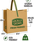 Natural Kraft Paper Tote Bag With Locally Grown Design, Eco Friendly Reusable Gift Bag Go To Market Groceries And Small Shops