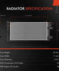 Specification diagram showing dimensions of Straight Shooter Engine Coolant Radiator Assembly For Nissan Leaf 2013 To 2017.