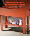 Built Tough Heavy Duty Parts Washer With 40 Gallon Steel Bath And One Gallon Per Minute Electric Pump For Auto Mechanics Engine Gear Carburetor No Fuss Workshop Cleanup Rig with tools and supplies.