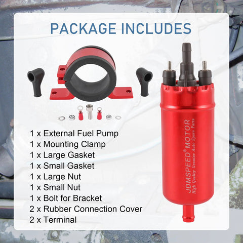 External In Line Fuel Pump High Pressure 12V For Gasoline Fuel Injection Replacement Kit with Mounting Bracket and Gaskets