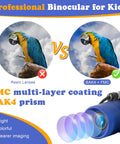 Real Binos For Kids 8x21 Compact And Shockproof Folding Mini Binos For Bird Watching Travel Camping Gift For Boys And Girls Ages 3-12 High Resolution Optics Soft Eyeguards Blue showing BAK4 FMC prism and lens comparison