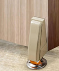 Heavy Duty Gate Support Wheel Quietly Fixes Sagging Wood Doors With Smooth Rolling Caster under wooden door, featuring rubber roller and metal base.