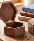 Wooden box with open lid using 4 Pack 1 Inch Brass Butt Hinges For Wooden Boxes, gold tone hinge visible, screws nearby