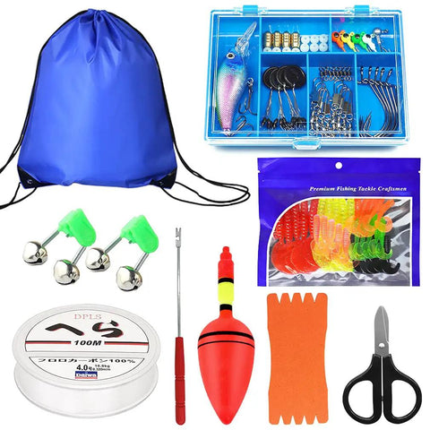 Kids Fishing Rod Set 1.5M Telescopic Pole With Reel, Line And Tackle Kit, blue travel bag, tackle box with accessories