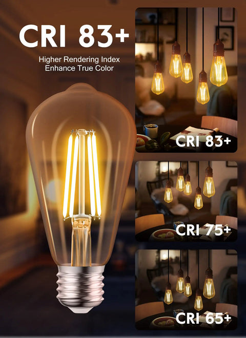 12 Pack Vintage LED Edison Bulbs 6W Like 60W Old School Filament Glow With CRI 80 Plus E26 Base Non Dimmable Clear Glass Warm White