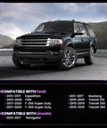 A black Ford SUV compatible with Beefed Up 6R80 Transmission Lead Frame Kit, showing vehicle model years and compatibility list.