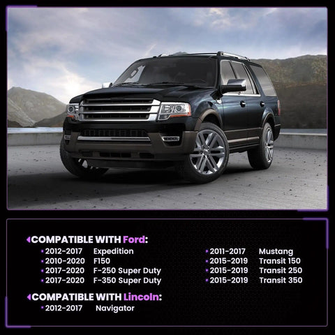 A black Ford SUV compatible with Beefed Up 6R80 Transmission Lead Frame Kit, showing vehicle model years and compatibility list.