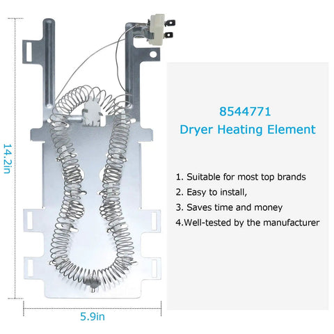 Upgraded Dryer Heating Element Kit 8544771 With WP8544771 Thermal Fuse 279973 3392519 And 279816 Thermostat Cut Off shown