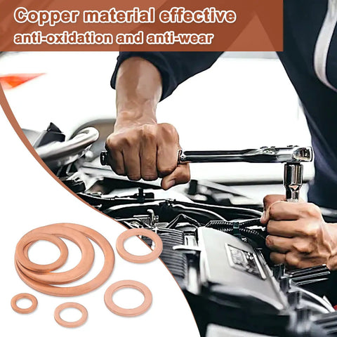 Mechanic using 200 Pcs Copper Oil Drain Plug Gasket Set With M5 M6 M8 M10 M12 M14 Crush Washers on car engine