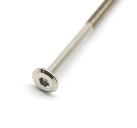 Hella Sturdy M6x100mm Bunk Bed Bolts Compatible With Ikea Bed Frames showing a close-up of a hex bolt head with a shiny finish.