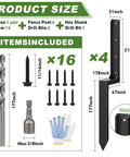 Dimensions and components of 4 Pack Fence Post Repair Kit With 3mm Thick 11 Gauge Galvanized Steel Anchors And 33.6 Inch Heavy Duty H Shape Ground Spikes To Fix Leaning Or Broken 4x4 And 6x6 Wooden Posts No Digging Needed