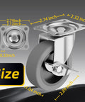 Heavy Duty 3 Inch Caster Wheels Set Of 4 With Brakes And Locking Plate Swivel Casters Rubber Tread shown with size dimensions