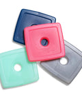 Slim Reusable Ice Packs For Lunch Bags And Coolers Set Of 4 Multicolor in pink, blue, green, and gray, 5x0.5x4.75 inches.