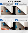 Steps showing how to use the Beefy Heavy Duty Furniture Mover Dolly With Four Wheels Sliders And Lifter Tool for moving sofas.