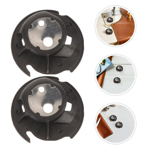 Bobbin Case For Sewing Machines Two Pack Replacement With Durable Plastic And Metal Construction Easy Install DIY And Home Use Replacement Part For Smooth Thread And Tidy Spools. Two black bobbin cases for sewing machines