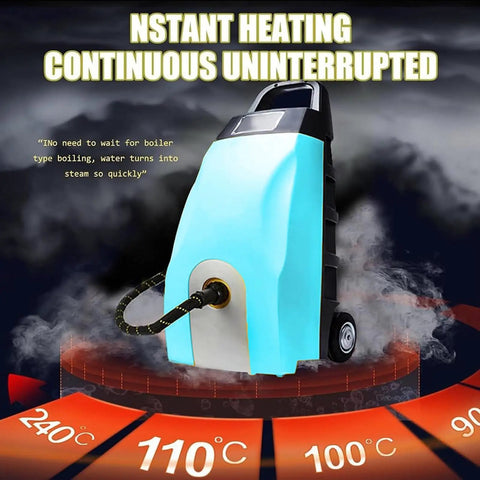 Kickass 2500W Steam Cleaner With Ozone Sanitizing And 3.5L Tank, blue body, instant heating feature, producing steam.