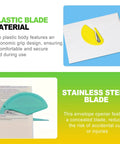 6 Pack Letter Openers With Concealed Blade For Office And Home Use, plastic and stainless steel blade design, envelope slitters