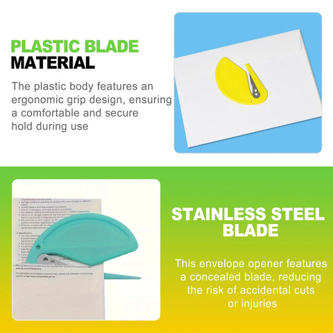 6 Pack Letter Openers With Concealed Blade For Office And Home Use, plastic and stainless steel blade design, envelope slitters